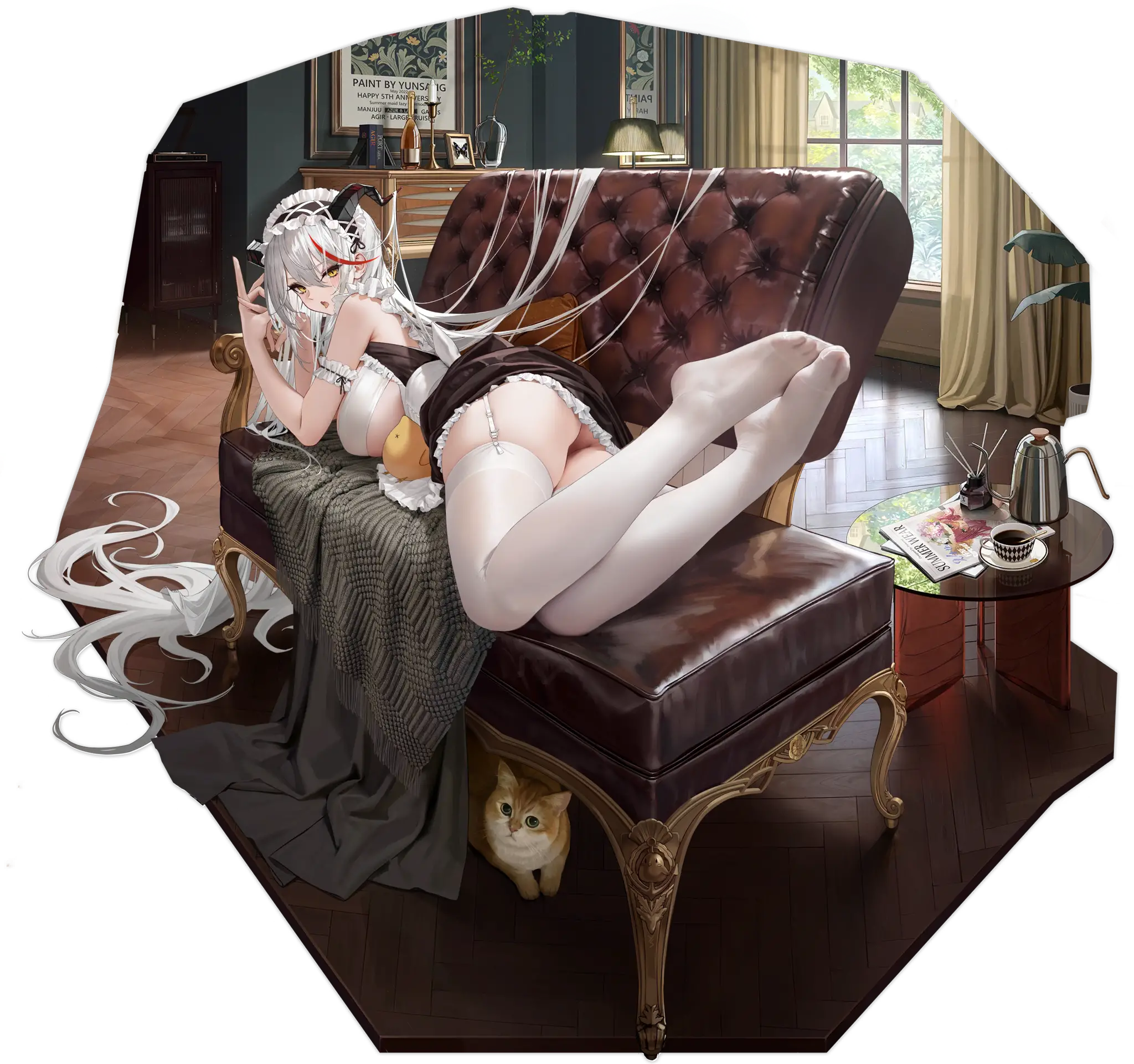 AZUR LANE : Illustration représentant le Grand croiseur de la faction Iron Blood, Ägir dans son skin Iron Blood's Dragon Maid. (Dessinée par 云桑 (@_Yunsang))