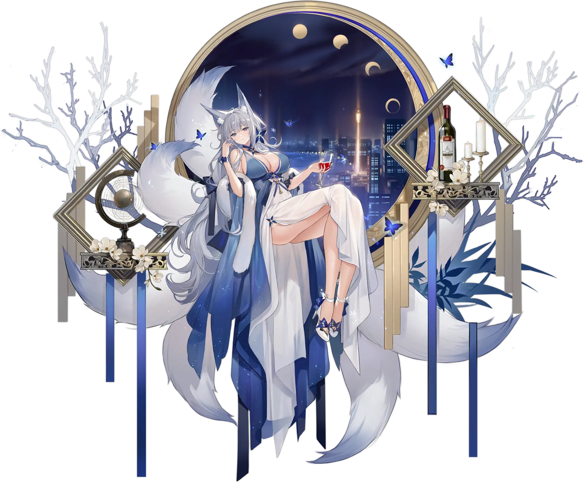 Illustration du skin : "Dreams of the Hazy Moon" du personnage de Shinano, le porte-avions de classe Yamato de la faction Sakura Empire, dessinée par Soaryuna et disponible dans le jeu "Azur Lane".