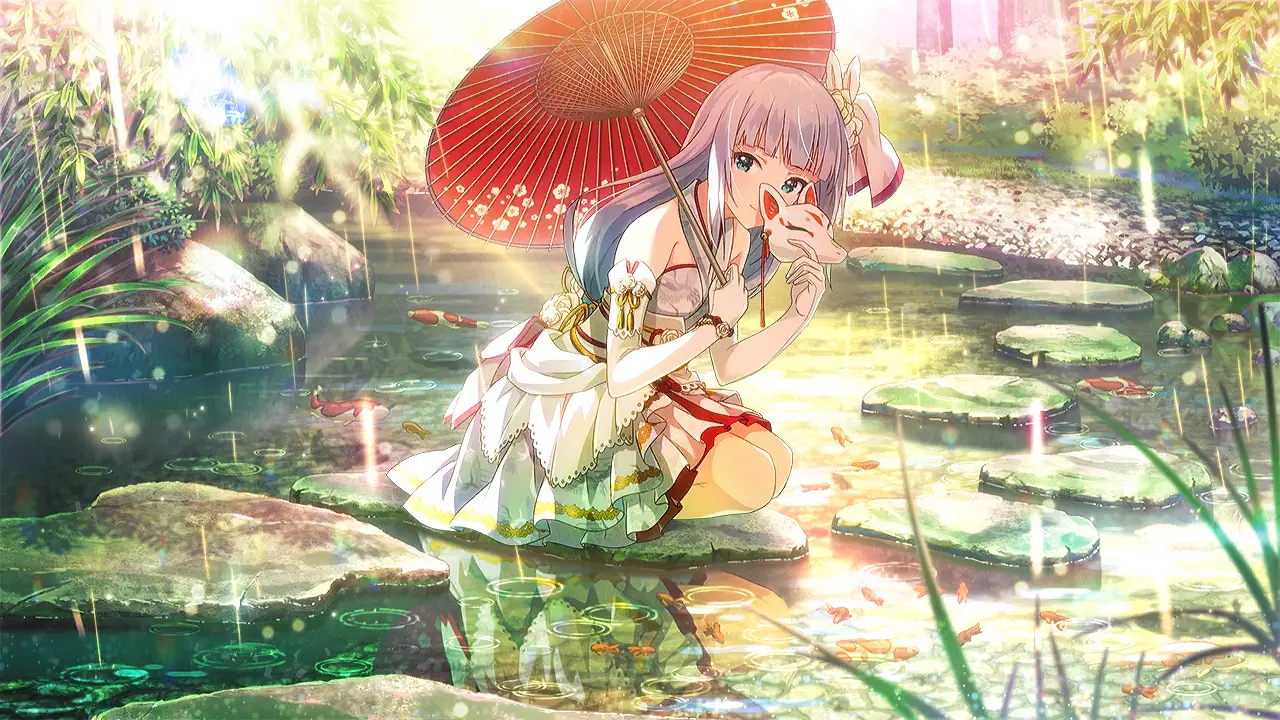 Illustration de la carte SSR4+ [...Kon♪]+ de l'idole Tsumugi Shiraishi issue du jeu "THE iDOLM@STER Million Live!".