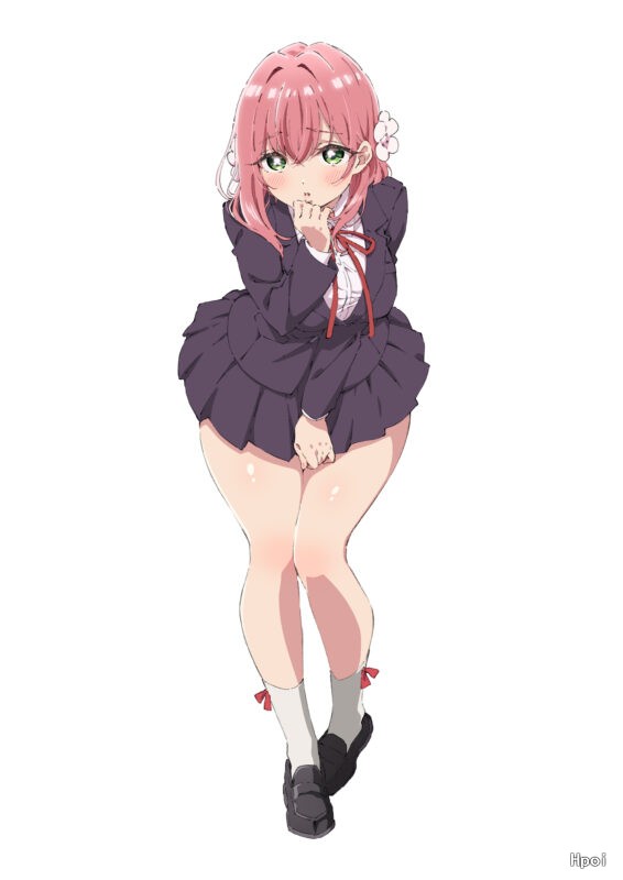 Illustration originale dessinée par la conceptrice de personnages et directrice de l'animation en charge de l'animé, Akane Yano, qui présente le personnage d'Hakari Hanazono.