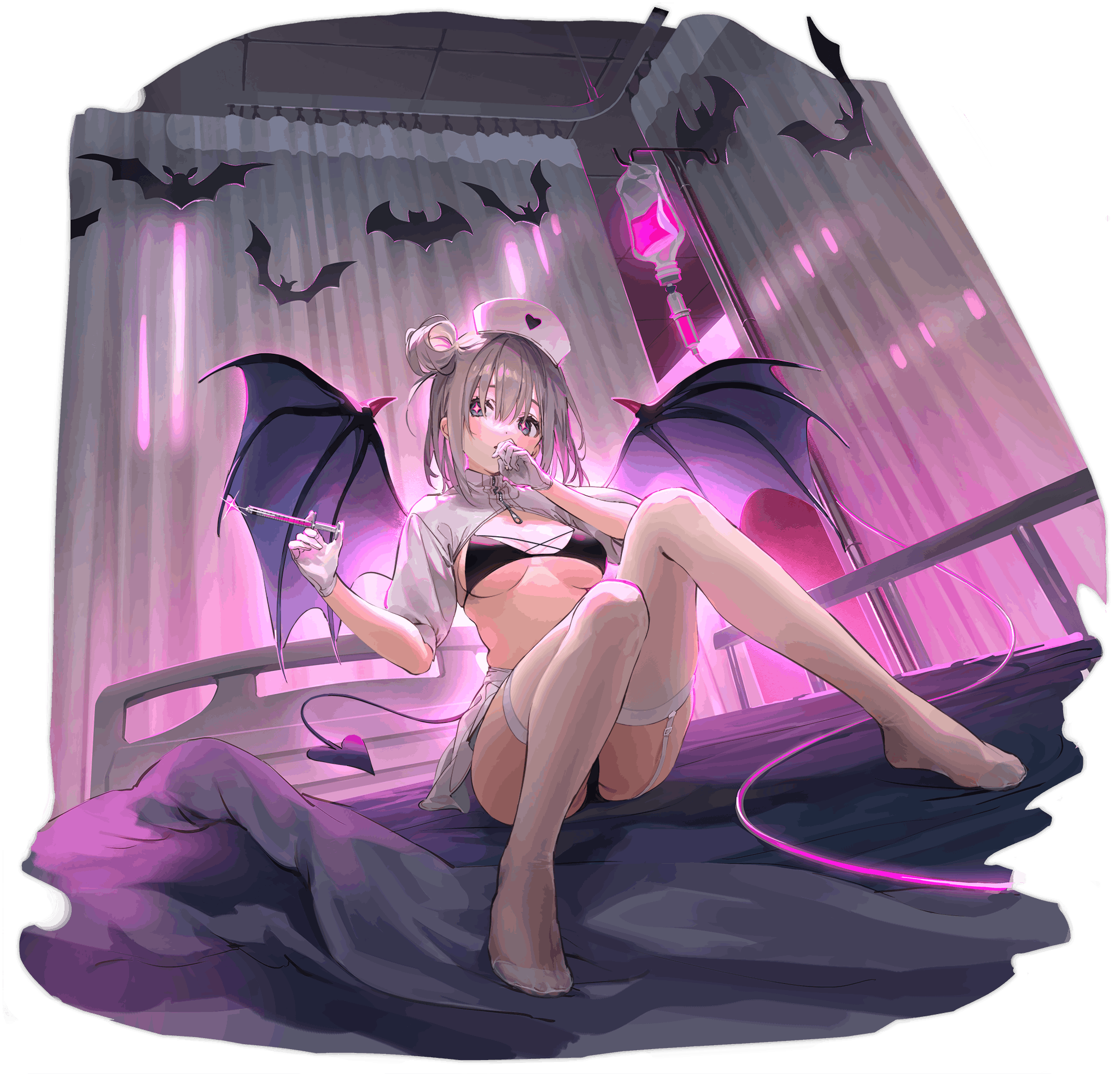 Illustration du skin "Midnight Devil in White" du croiseur léger de la faction de Royal Navy de classe Town : Manchester, disponible dans le "jeu Azur Lane" et dessinée par Dsmile.