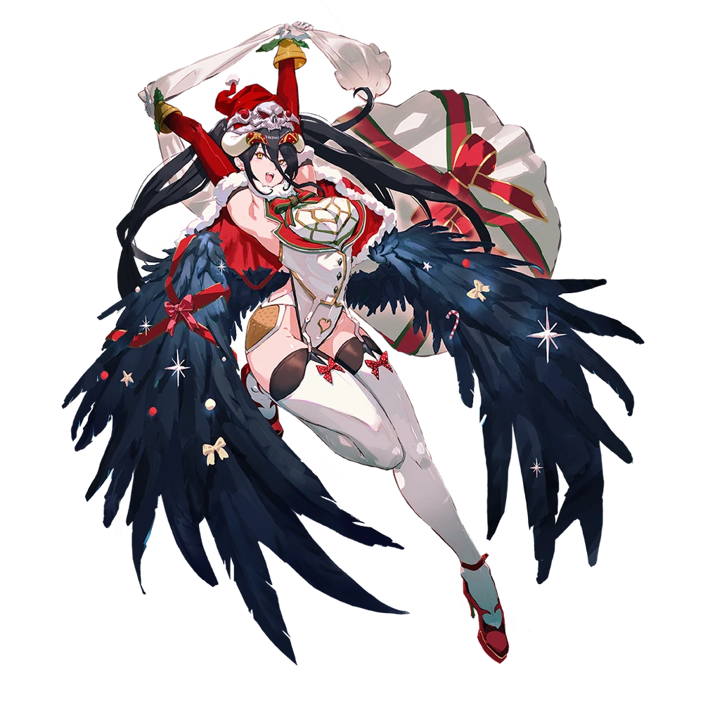 Illustration d'Albedo, la présentant dans son costume "Pure White Santa", qu'elle revête dans le jeu pour smartphone "Mass For The Dead".