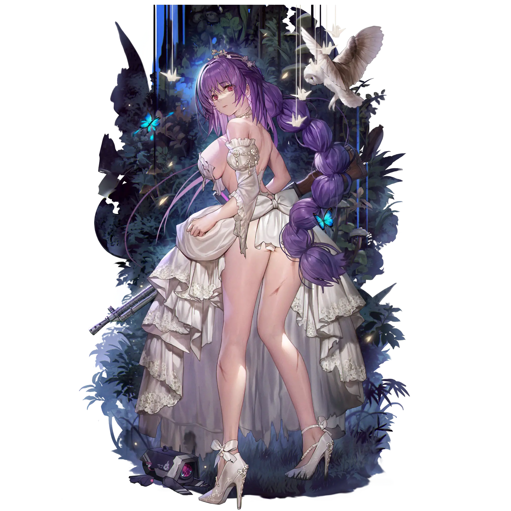 Illustration du skin "The 1000th Paper Crane" full damaged artwork dédiée au personnage de ZB-26 pour le jeu "Girls' Frontline", dessinée par whoisshe.