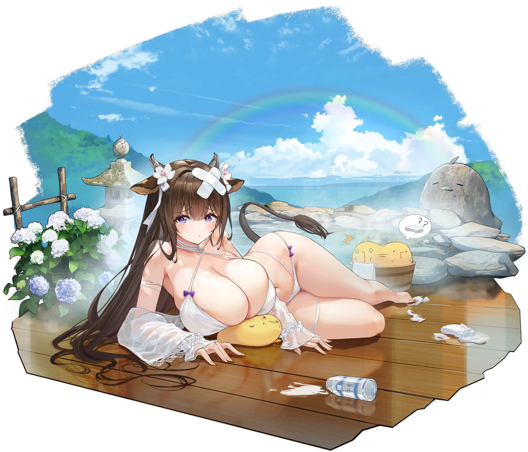 Illustration du skin : "Hot Springs Relaxation" du personnage de Kashino, le navire de munitions de la faction ISakura Empire, dessinée par zelda10010 (全班最菜嘤嘤嘤) et disponible dans le jeu "Azur Lane".