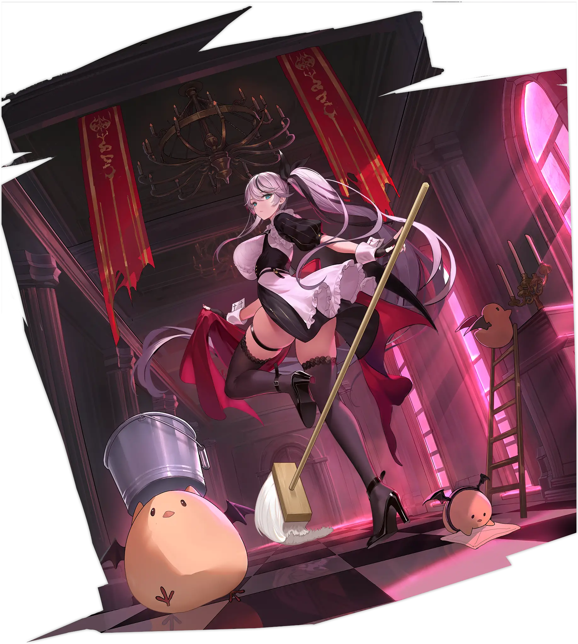 Illustration dessinée par Kakage, représentant le Navire de guerre de classe Thüringen de la faction Iron Blood du jeu Azur Lane, Takao dans son skin Tidying in the Moonlight.