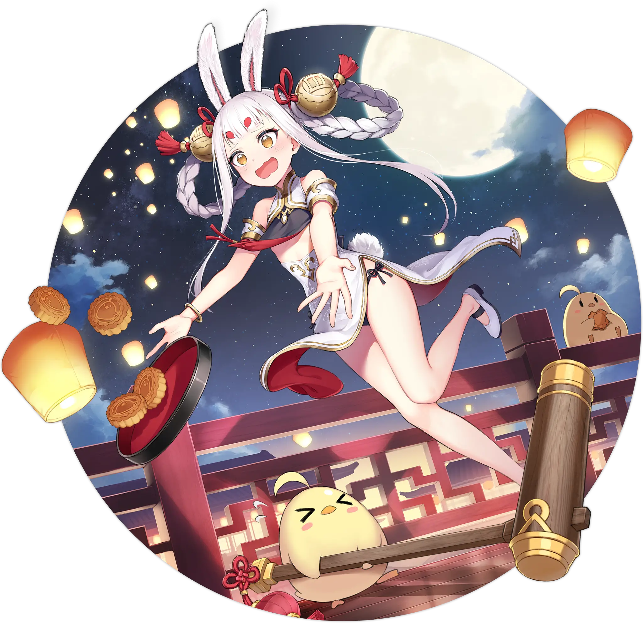 Illustration dessinée par 黒星紅白 (@kuroboshi), représentant le Destroyer de la faction Sakura Empire du jeu Azur Lane, Shimakaze dans son skin "Clumsy Moon Rabbit".