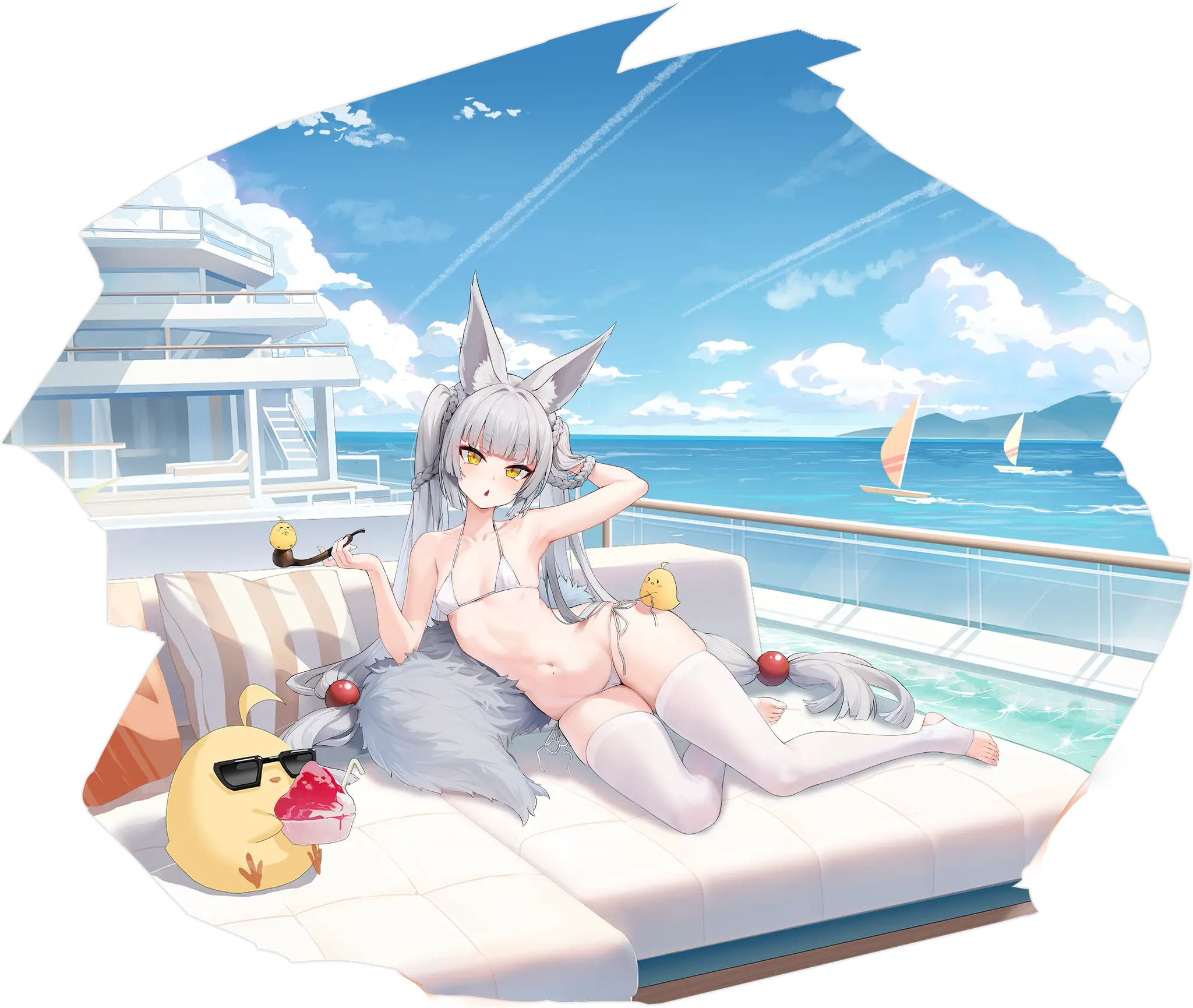 Illustration dessinée par Asanagi (@Victim_Girls), représentant le Destroyer de classe Kamikaze de la faction Sakura Empire du jeu Azur Lane, Asanagi dans son skin "Lulled by Rough Seas".