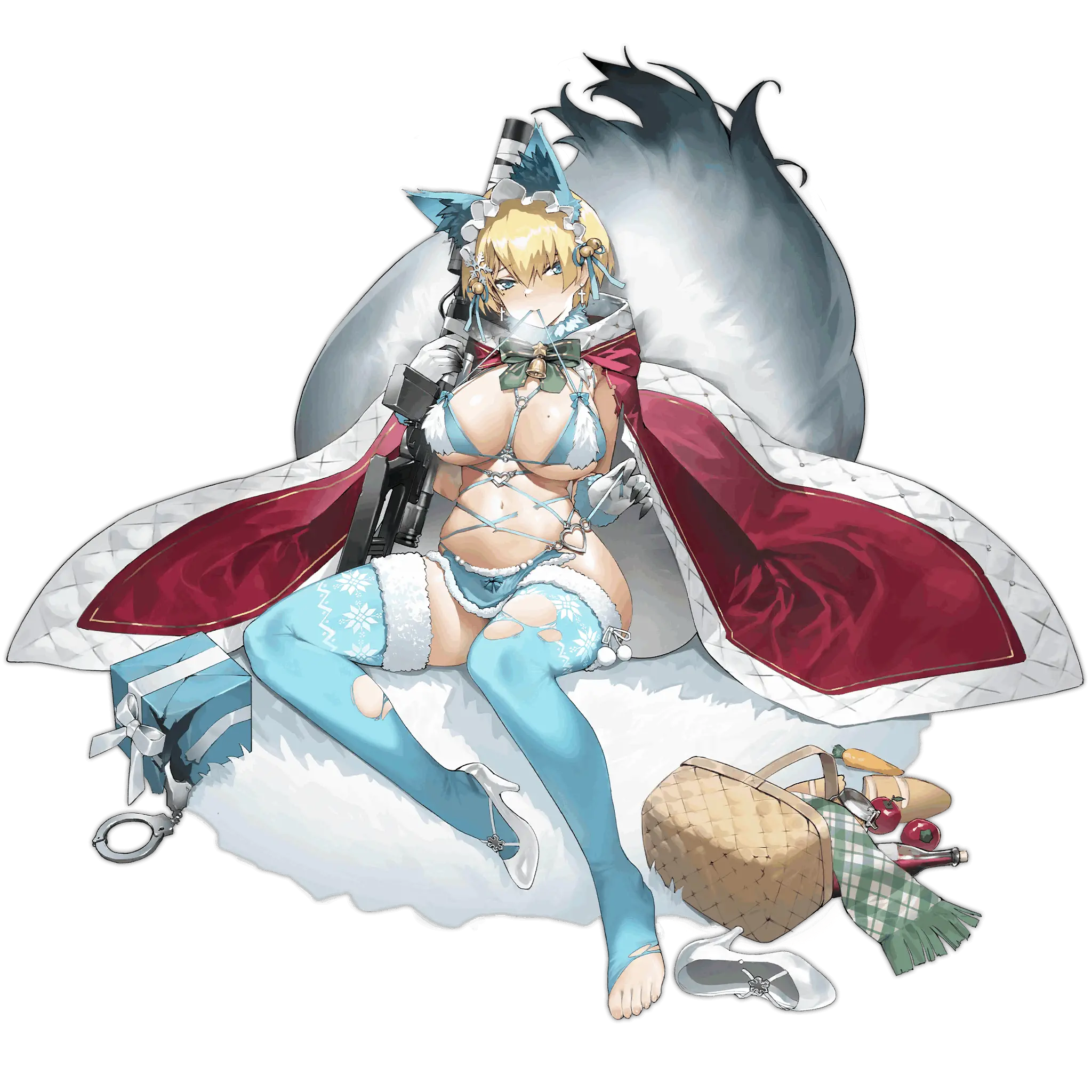 L'illustration du skin Christmas Eve Detective (Heavy Damage) du personnage de VSK-94, dessinée par Siqi (四骑) et disponible dans le jeu Girls' Frontline.
