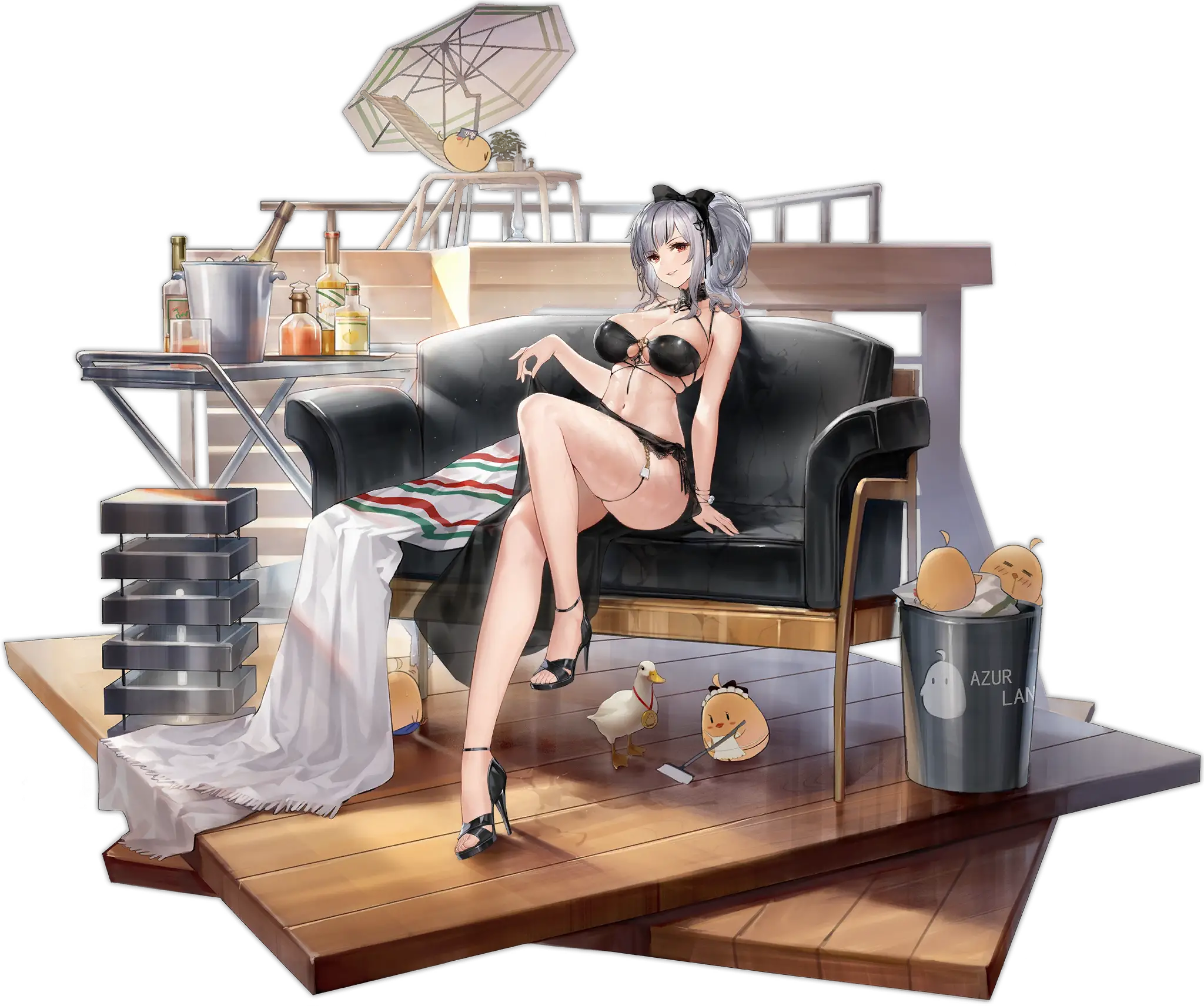 Illustration dessinée par Gujian Shaonv, représentant le Cuirassé de classe de la faction Sardegna Empire du jeu "Azur Lane", Giulio Cesare dans son skin "High Tide Under the Sunlight".