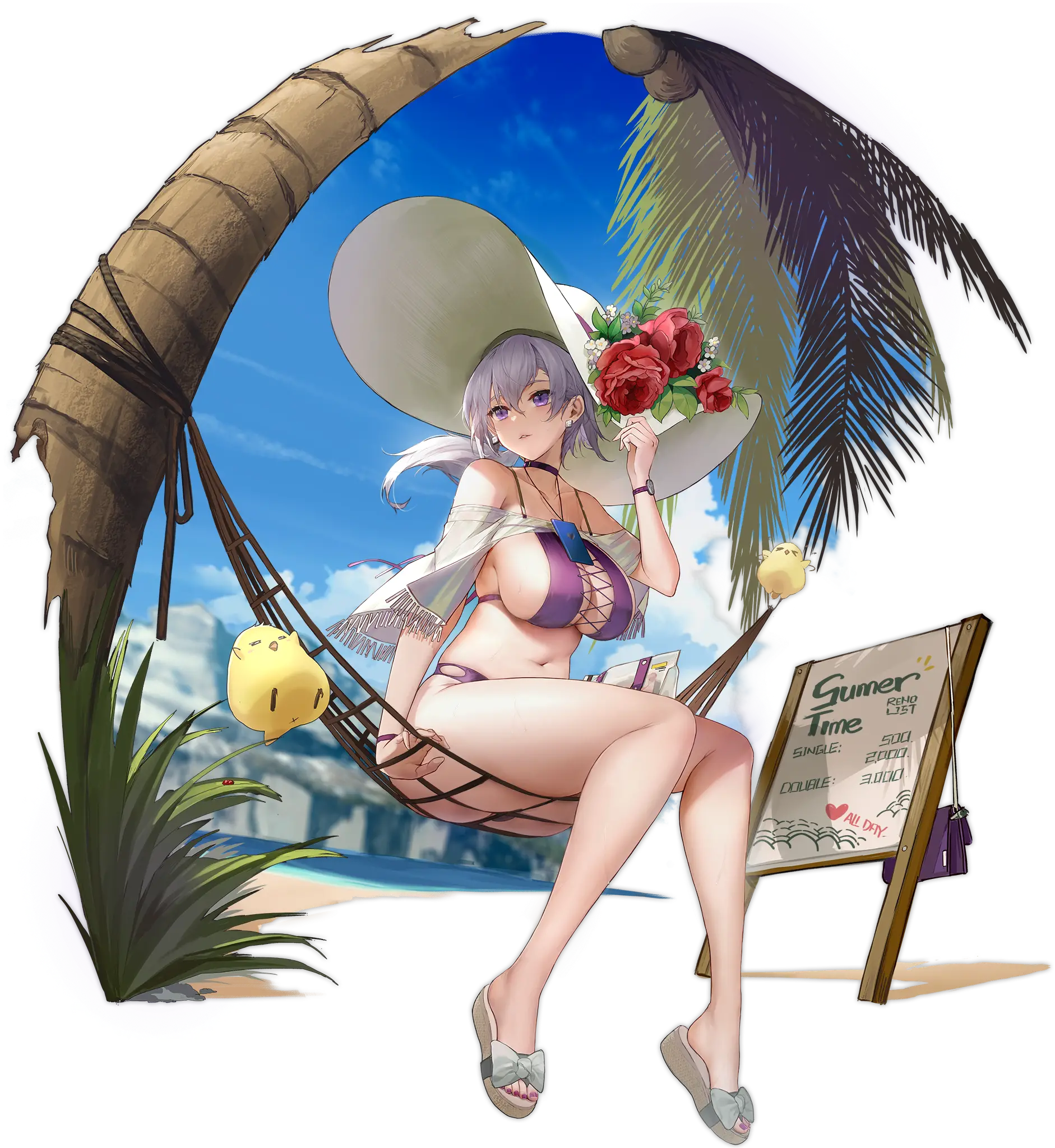 Illustration dessinée par Pandea, représentant le Croiser Léger de classe Atlanta de la faction Eagle Union du jeu "Azur Lane", Reno dans son skin "Summer Spin-off".