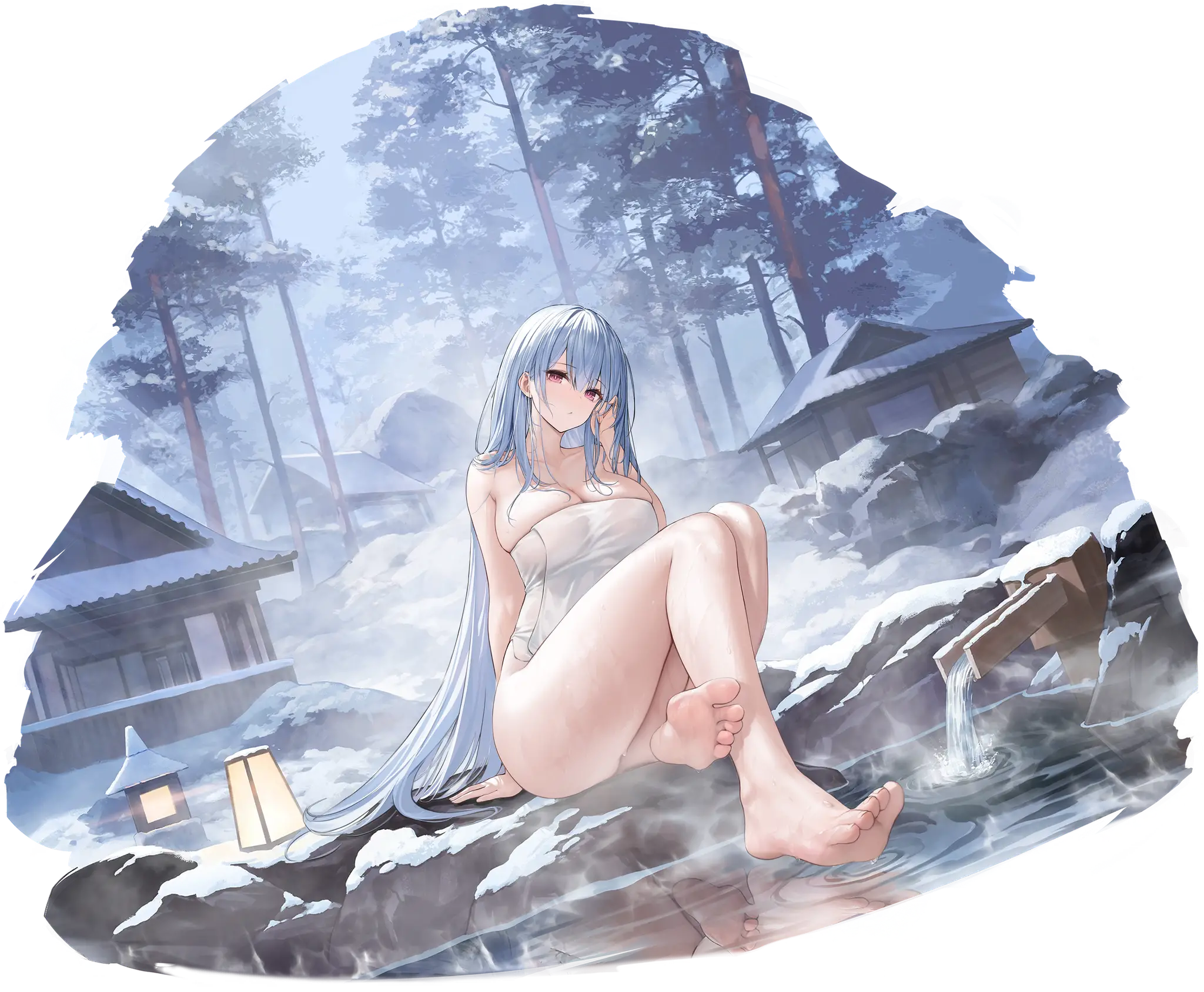 Illustration dessinée par 股间少女 (gujianshaonv), représentant le croiser léger de classe Kirov de la faction Northern Parliament du jeu "Azur Lane", Voroshilov dans son skin "Devoted as the Warm Snow".
