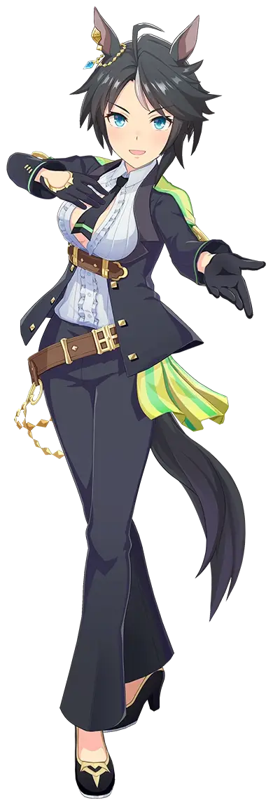 "Uma Musume: Pretty Derby", illustration de Fuji Kiseki habillée de sa tenue de course : Shooting Star Revue.