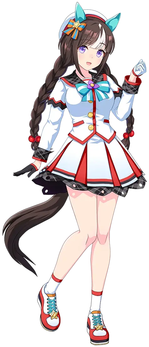 "Uma: Musume Pretty Derby", illustration de Hokko Tarumae habillée de sa tenue de course : Starlight Ship.