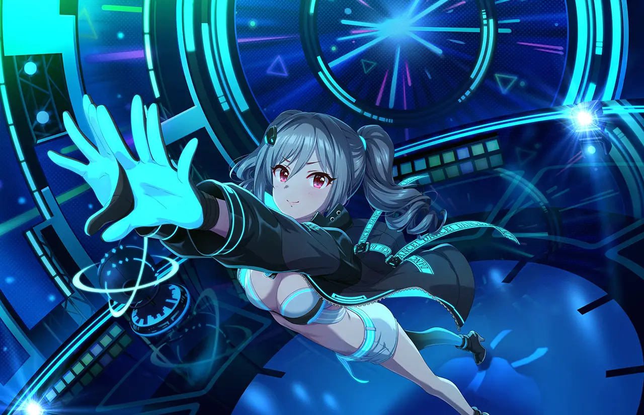 Illustration de la carte SR [Dance Dance Dance]+ de l'idole Ranko Kanzaki, apparaissant dans le jeu mobile THE iDOLM@STER Cinderella Girls Starlight Stage.