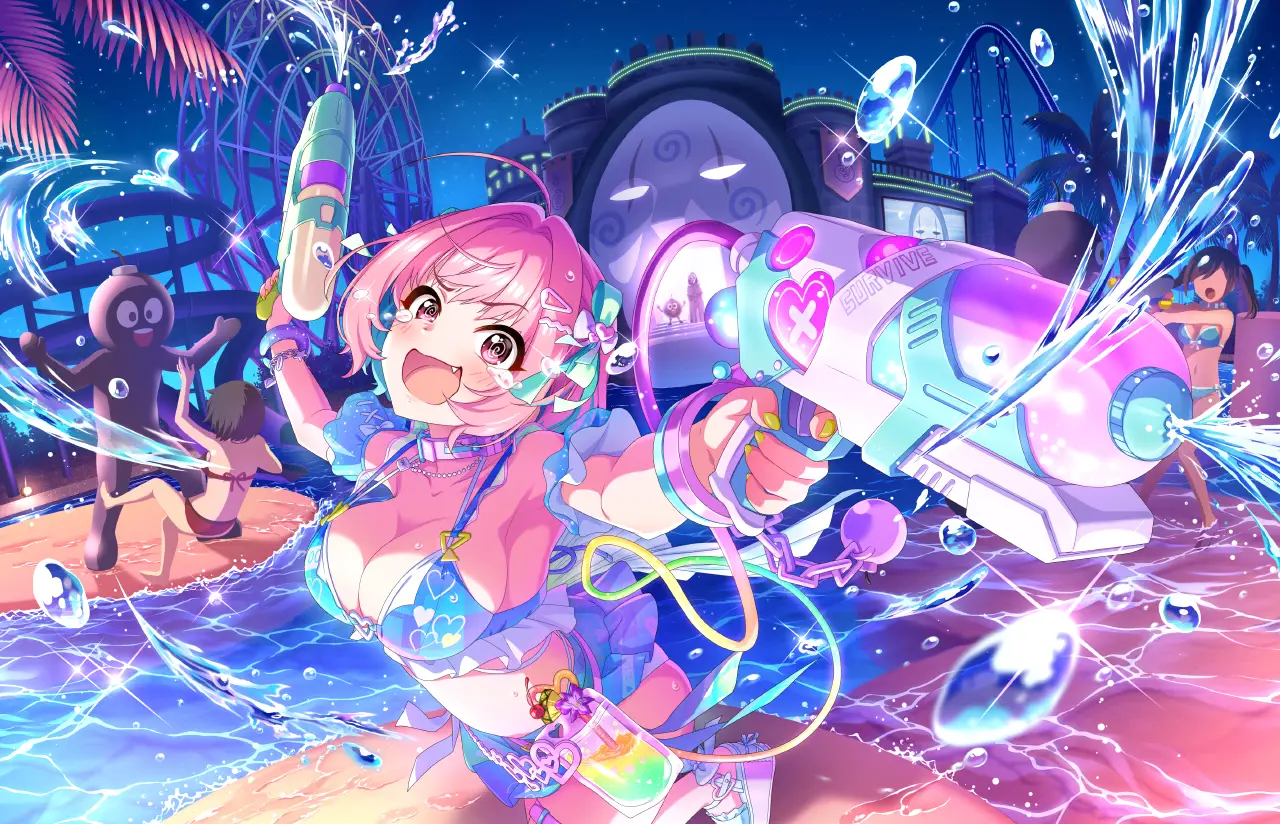 Illustration de la carte [Riamu Yumemi Has No Choice]+ August Limited de l'idole Riamu Yumemi , apparaissant dans le jeu mobile THE iDOLM@STER Cinderella Girls Starlight Stage.