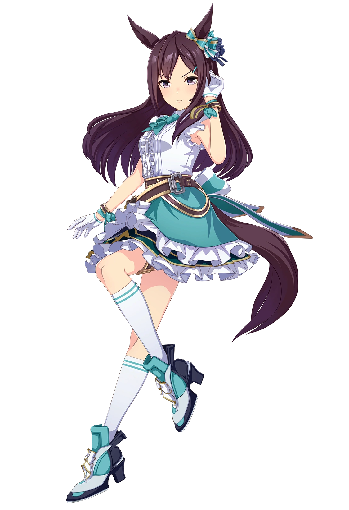 Mejiro Dober dans Umamusume Pretty Derby, revêtant sa tenue de course "Off the Line"