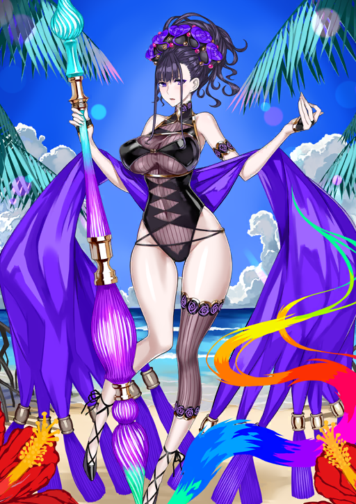 Image de Murasaki Shikibu, la servante de classe Rider, dans sa premi&egrave;re ascension dans le jeu Fate/Grand Order, dessin&eacute;e par Honjou Raita.