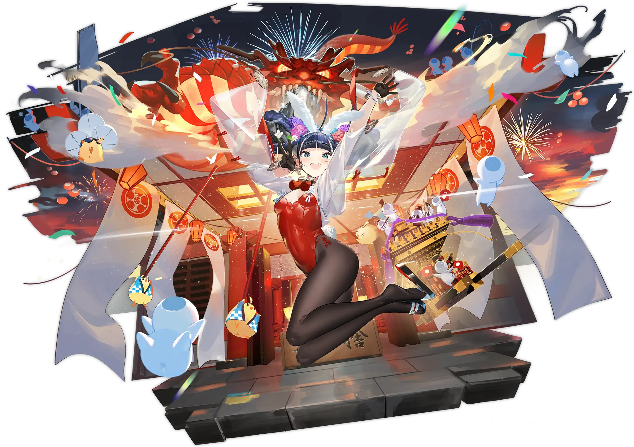 Illustration dessin&eacute;e par 山&times;2 (@yamakakeru2), repr&eacute;sentant le Porte-avions de classe Unryuu de la faction Sakura Empire du jeu Azur Lane, Katsuragi dans son skin 