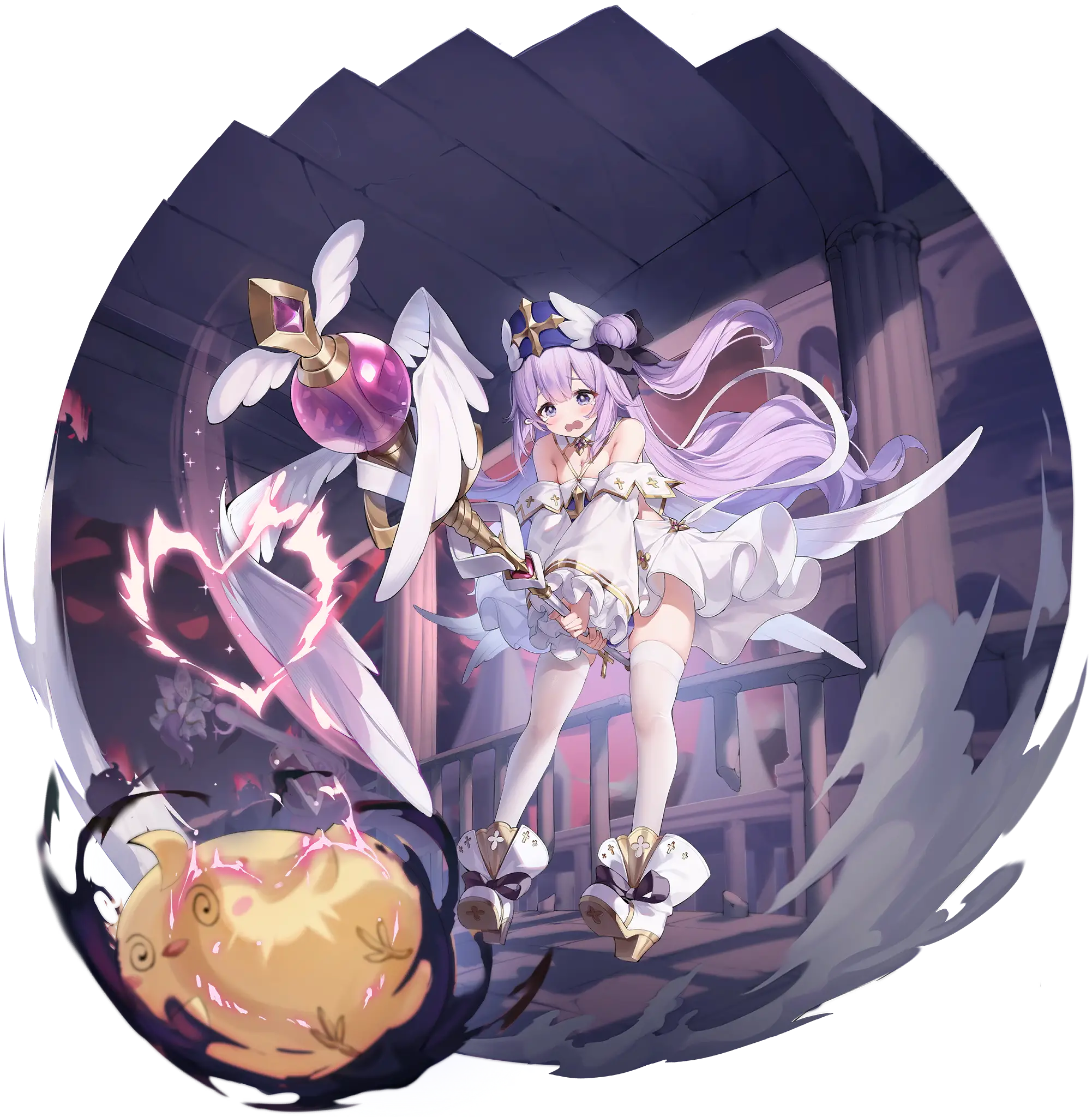 Illustration dessin&eacute;e par 梦咲枫 (@yumesaki_kaede), repr&eacute;sentant le Porte-avions l&eacute;ger de la faction Royal Navy du jeu Azur Lane, Unicorn dans son skin Snow White Guardian Angel.