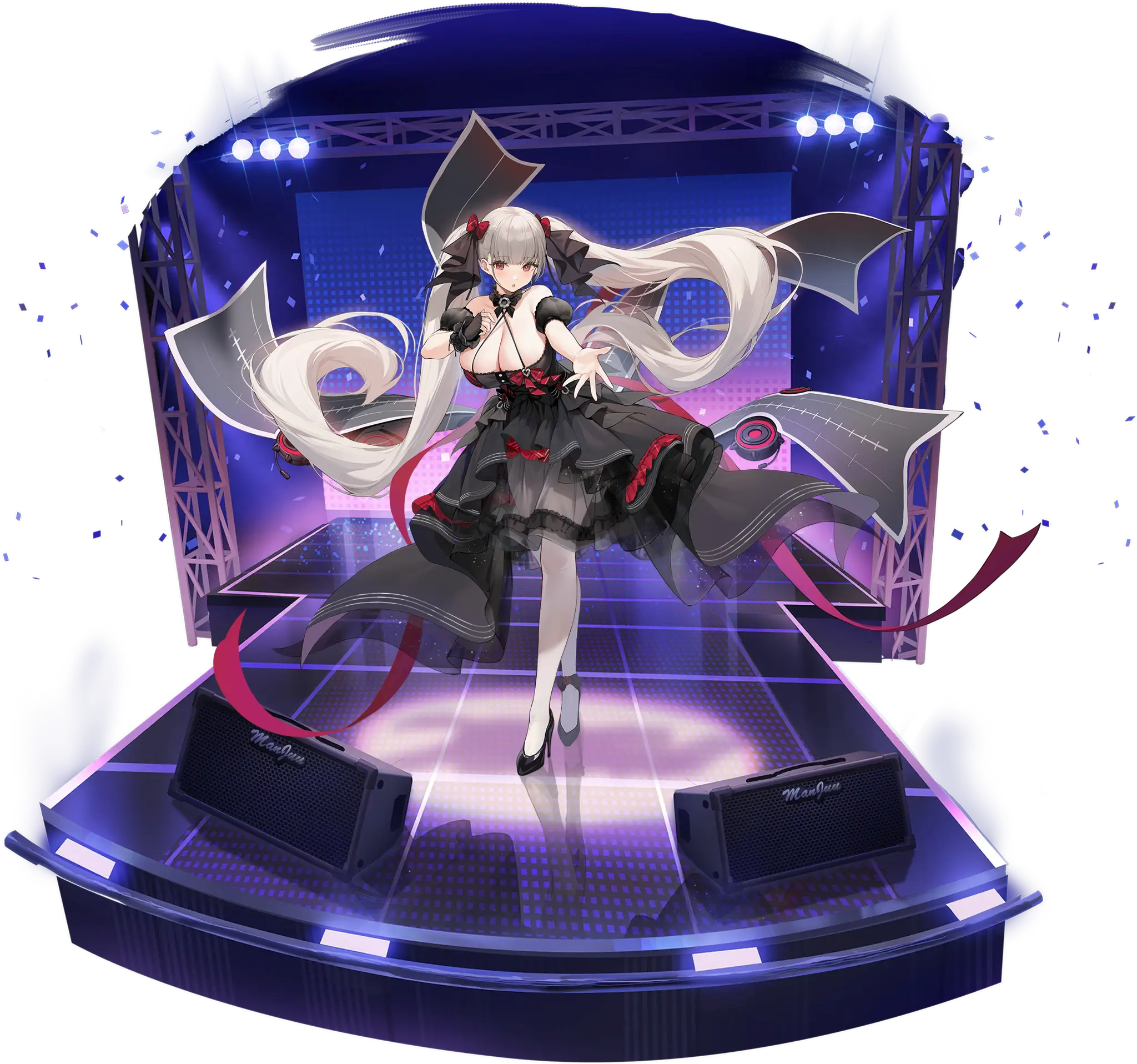 Illustration dessin&eacute;e par Manjuu Art Group, repr&eacute;sentant le Porte-avions de classe Illustrious de la faction Royal Navy du jeu Azur Lane, Formidable dans sa forme &micro;.