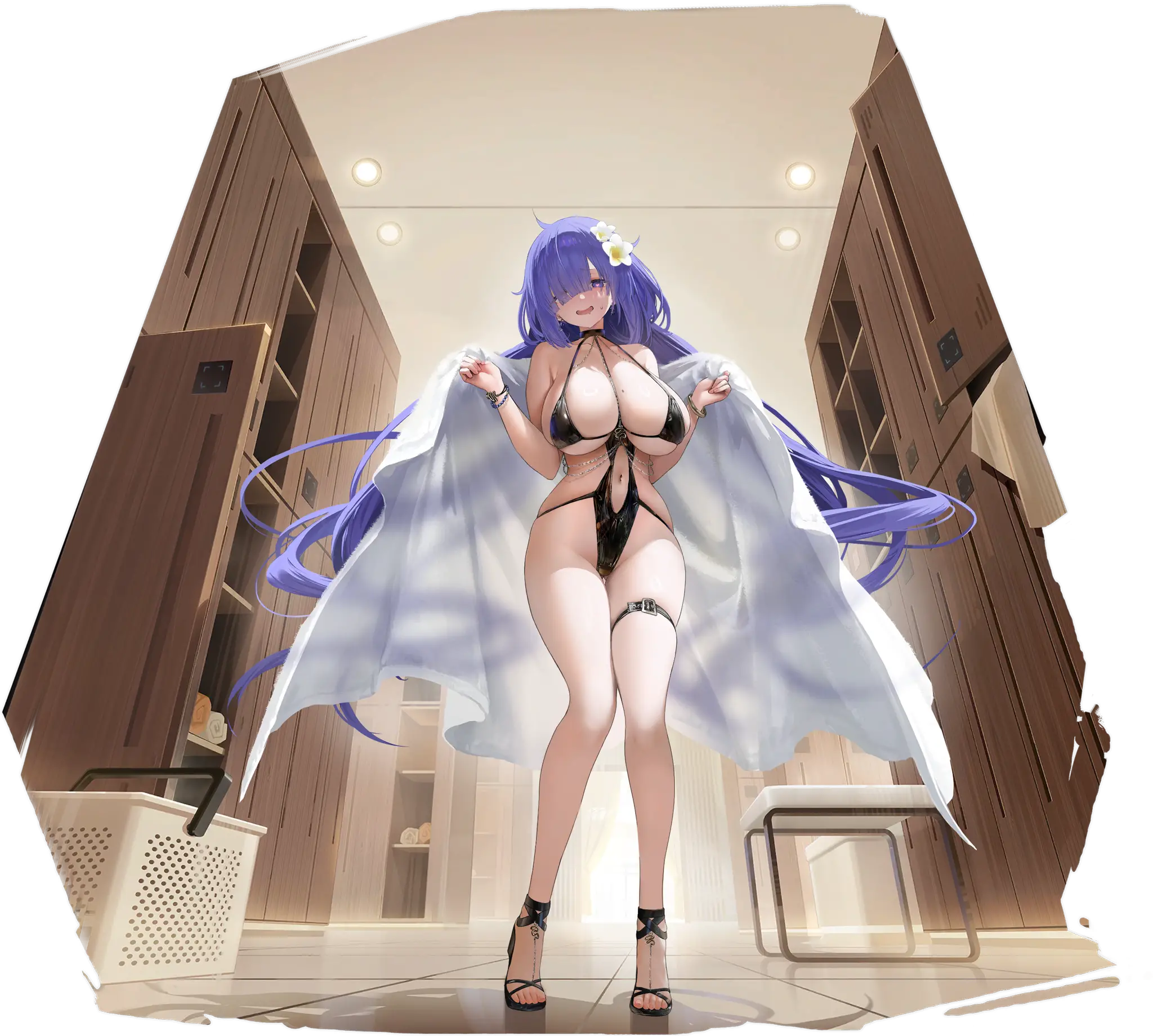 Illustration dessin&eacute;e par ミモザ (@96mimo414), repr&eacute;sentant le Destroyer de la faction Vichya Dominion du jeu Azur Lane, Mogador dans son skin Locker Room Lechery.