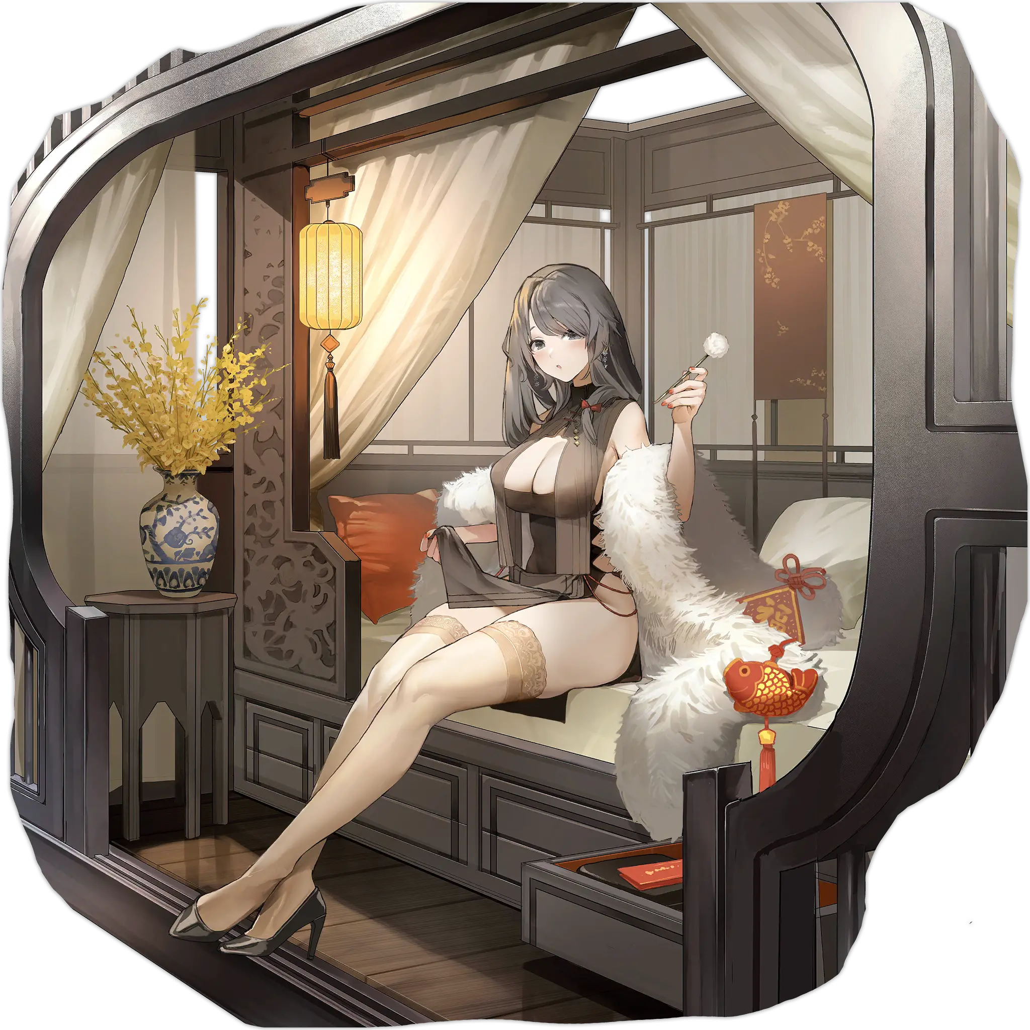 Illustration du personnage de Charybdis dans son skin  Red Chamber of Healing, dessin&eacute;e par 掃除朋具 et disponible dans le jeu vid&eacute;o Azur Lane.