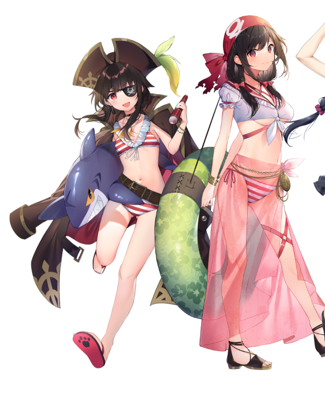 Illustration dessin&eacute;e par Kurone Mishima, nous montrant Megumin et Yunyun de la licence KonoSuba, transform&eacute;es en pirates