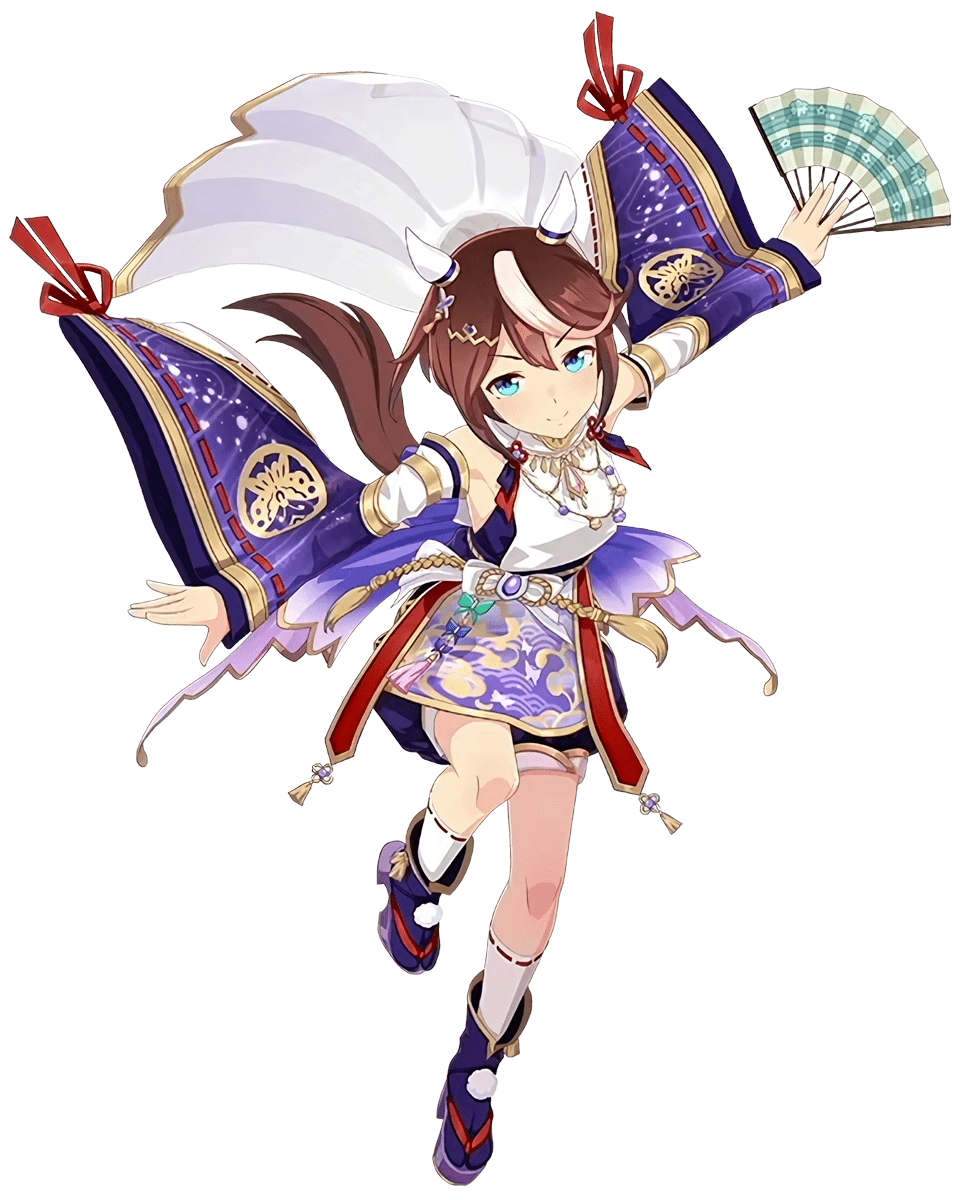 Uma Musume Pretty Derby, illustration de Tokai Teio habill&eacute;e de sa tenue Dream Butterfly of Purple Clouds
